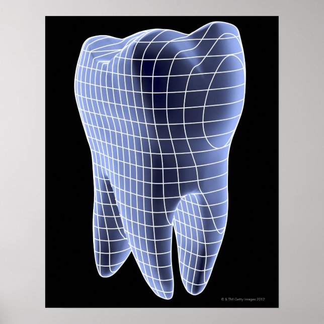 Póster Dente, trabalho de arte de computador de um dente  (Frente)