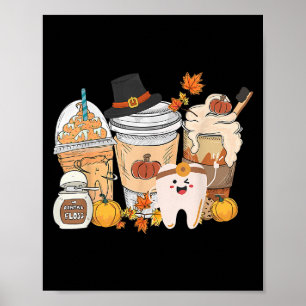Poster Dentes Café Outono Dental Latte Abóbora Dentista T