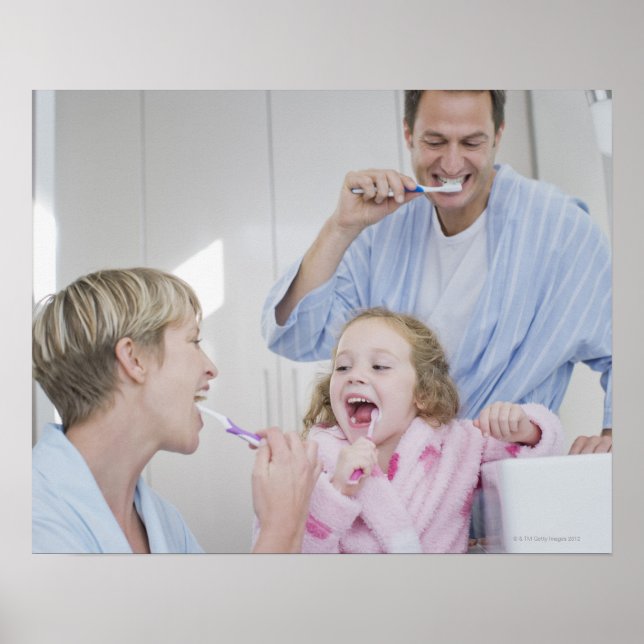 Póster Dentes de escova da família juntos (Frente)