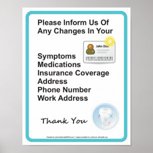 Poster Dentist Office Patient Information Wall Sign
