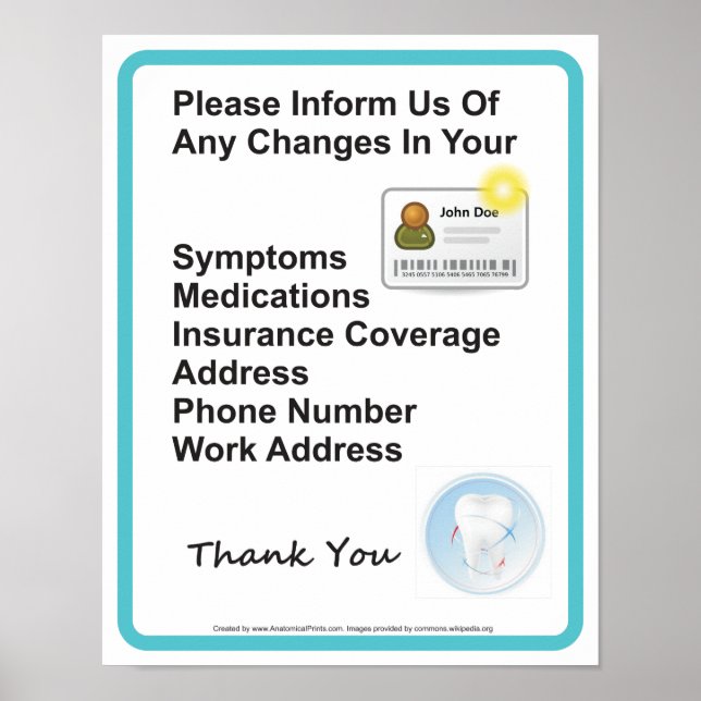 Poster Dentist Office Patient Information Wall Sign (Frente)