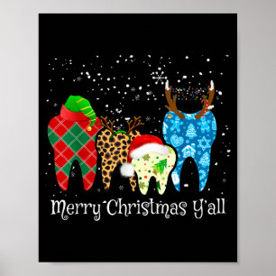 Poster Dentista Dentes Chapéu do Papai Noel Xadrez Leopar