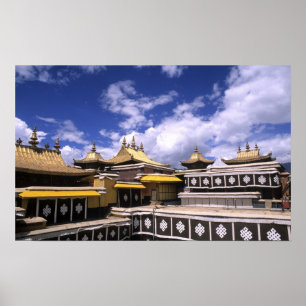 Póster dentro do Palácio de Potala com pedras na casa