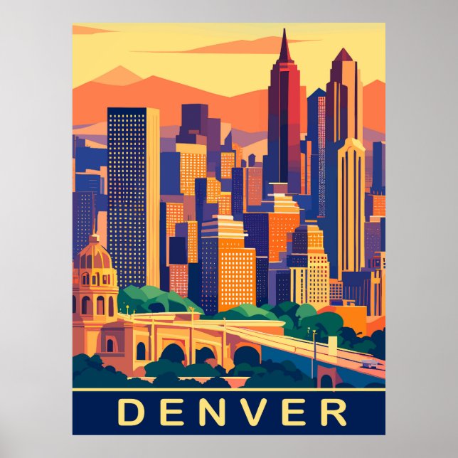Poster Denver, City Skyline, Viagem (Frente)