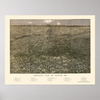 Póster Denver, CO Panorâmica Map - 1887