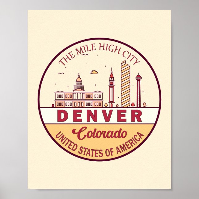 Poster Denver Colorado City Skyline Emblem (Frente)