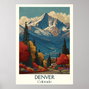 Poster Denver Colorado Vintage City & Mountain Viagem Art
