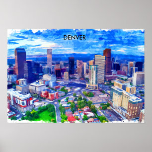 Poster Denver Colorado Vintage Retro Viagem Watercolor