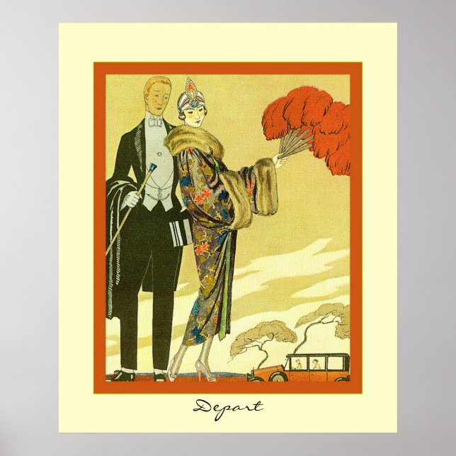 Póster Depart ~ Vintage Art Deco Fashion Ilustração ~ (Frente)