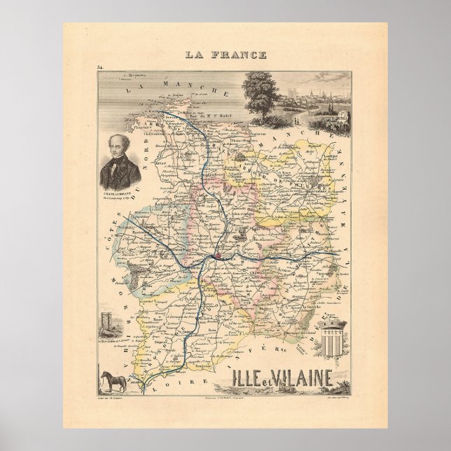 Poster Departamento de Ille et Vilain, Mapa de Alexandre  (Frente)