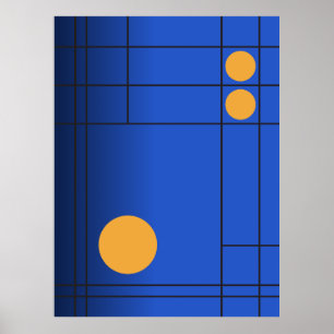 Poster Deriva de Cobalto Nº 1 Arte Geométrica Azul e Âmba