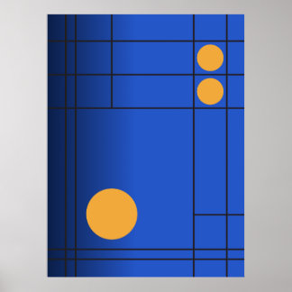 Poster Deriva de Cobalto Nº 1 Arte Geométrica Azul e Âmba