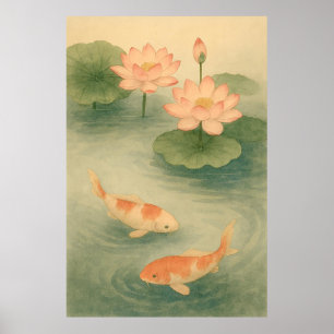 Poster Deriva do Lótus: Koi em Águas Tranquilas