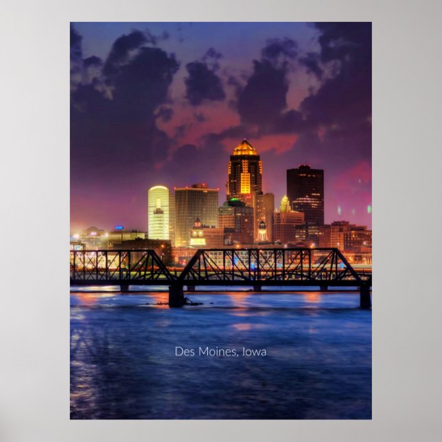 Poster Des Moines, cidade de Iowa (Frente)