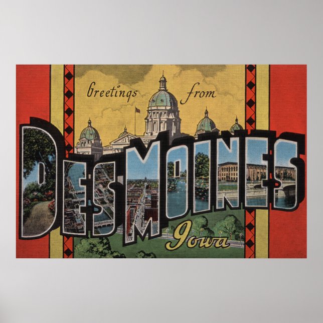 Póster Des Moines, Iowa - Cenas de Letras Grandes (Frente)