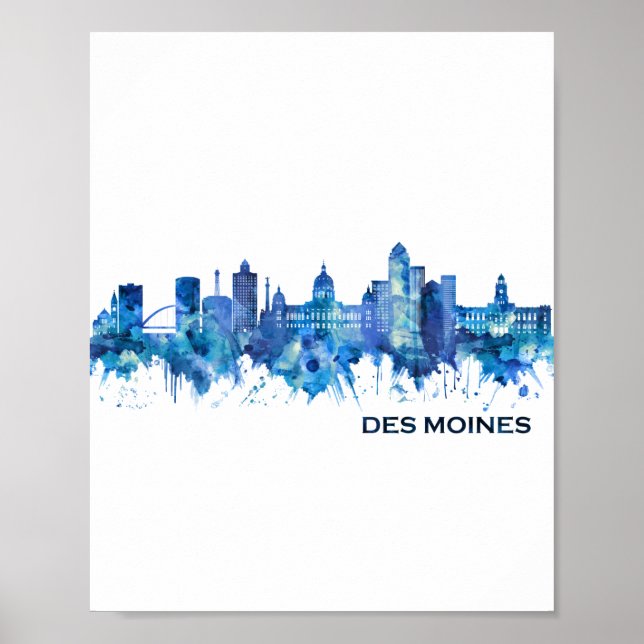 Poster Des Moines Iowa Skyline Blue (Frente)