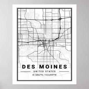 Poster Des Moines Iowa USA Travel City Map