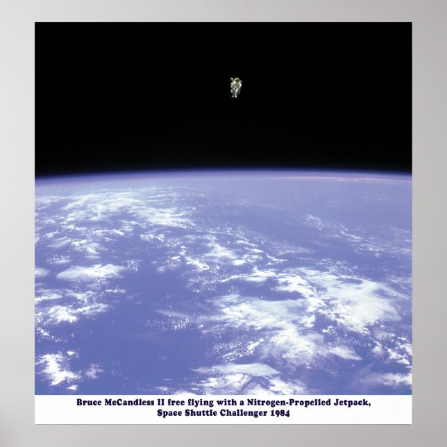 Póster Desafiador de Shuttle Espacial JetPack Walk 1984 (Frente)