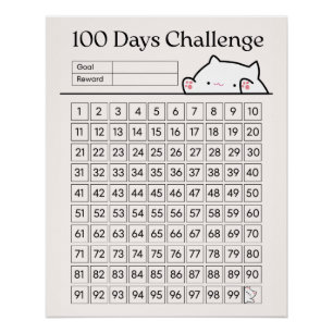 Póster Desafio Divertido de 100 Dias para Casa Quarto