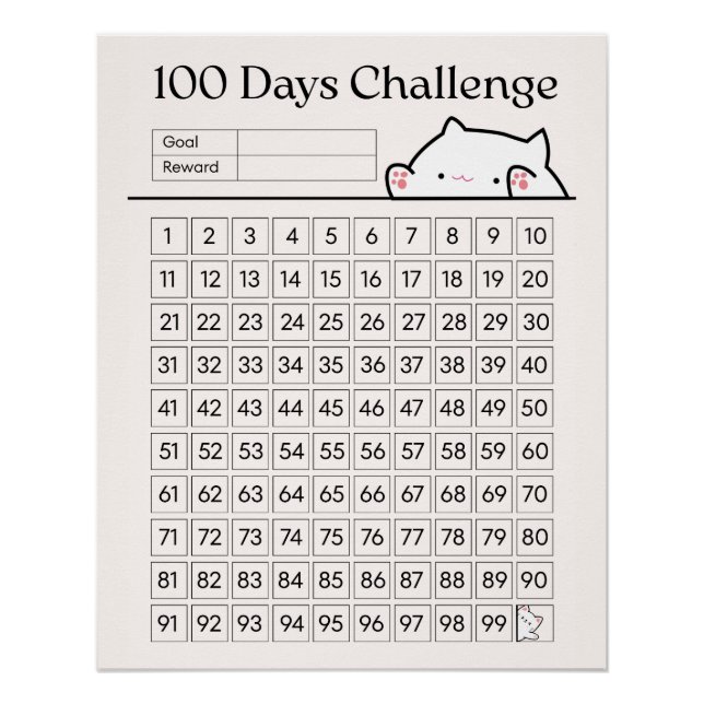 Póster Desafio Divertido de 100 Dias para Casa Quarto (Frente)