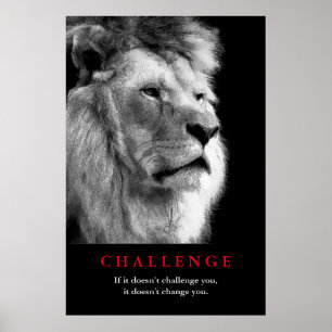 Poster Desafio Motivacional do Leão Branco Negro