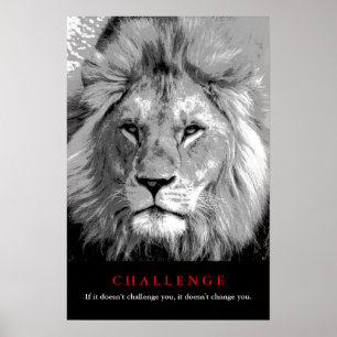 Poster Desafio Motivacional do Leão Negro e Branco