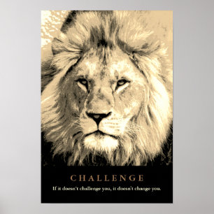 Poster Desafio Motivacional Vintage Sepia Lion