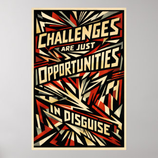 Poster Desafios São Oportunidades Arte Vintage em Linocut