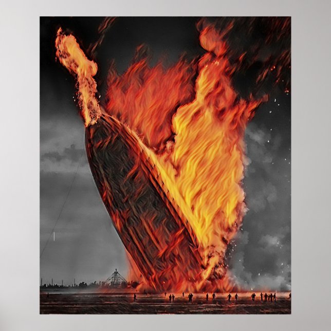 Poster Desastre de Zeppelin com Hindenburg Colorido (Frente)