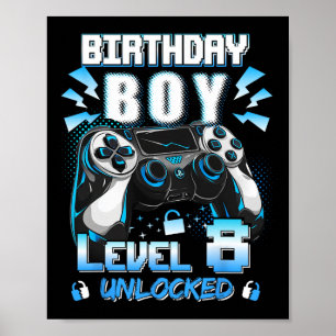Poster Desbloqueado Nível 8 Video Gamer Aniversário de 8