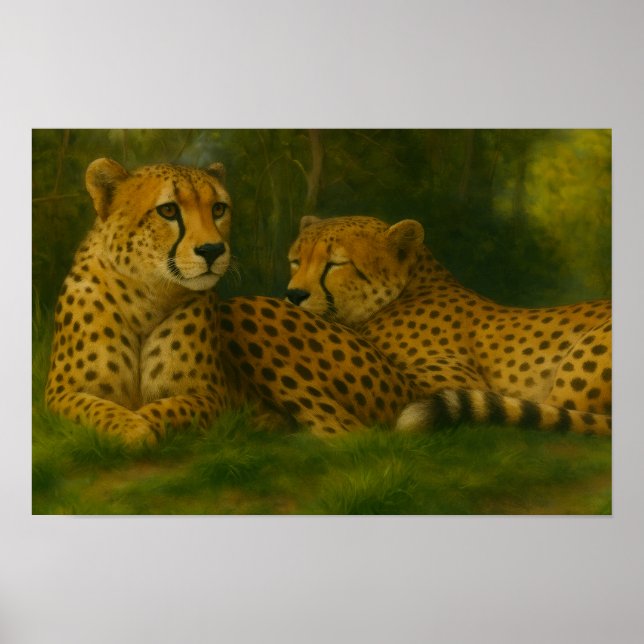 Poster Descanso de Cheetah Duo em Floresta (Frente)