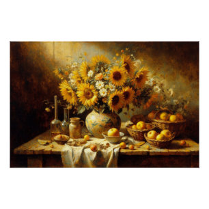 Póster Descaptação de pintura de girassóis e Frutas estát