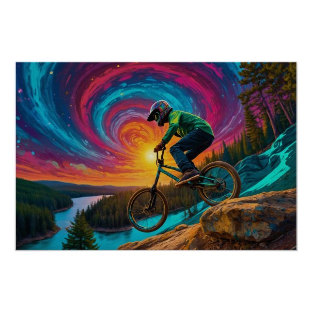 Póster Descida BMX em um lago florestal (Frente)