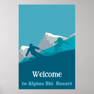 Poster Descida de Esqui Alpino Personalizada Adicionar se