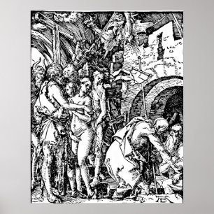 Póster Descida gravura a água-forte de Durer no inferno