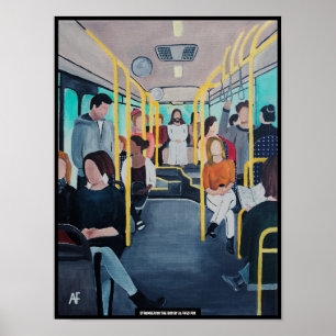 Poster Desconhecido no Ônibus Pintura de Alfred Fox