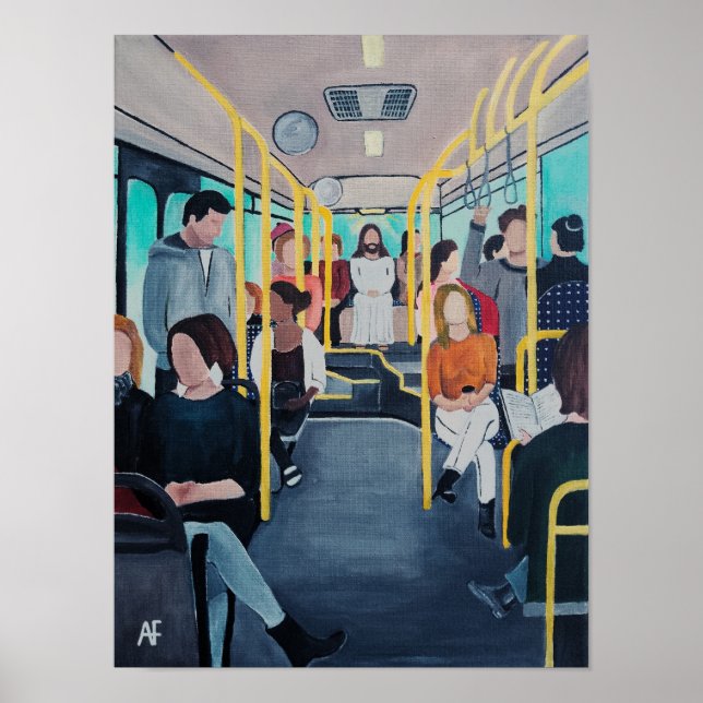 Poster Desconhecido no Ônibus Pintura de Alfred Fox (Frente)