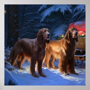 Poster Desconto de Natal do Irish Red Setter Snowy Sleigh