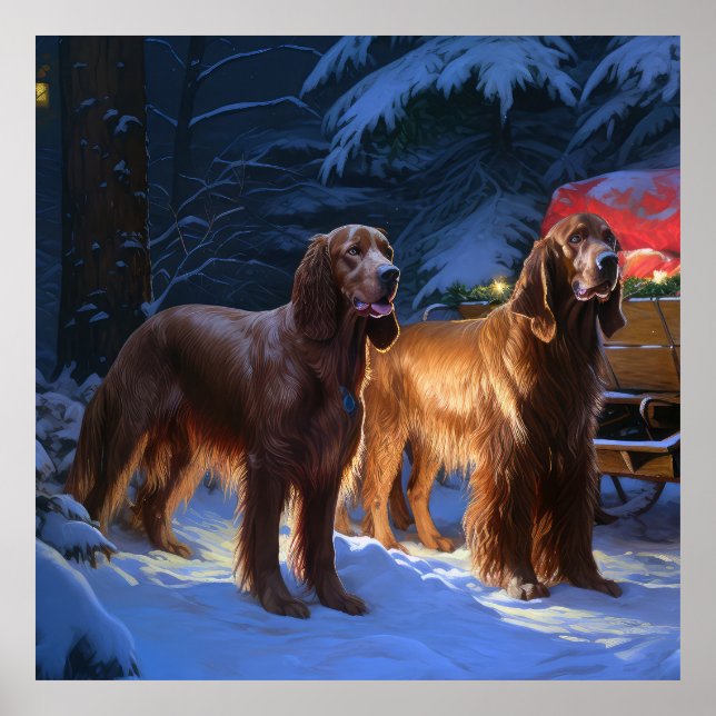 Poster Desconto de Natal do Irish Red Setter Snowy Sleigh (Frente)