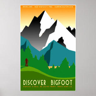 Poster Descubra Bigfoot em montanhas coloridas