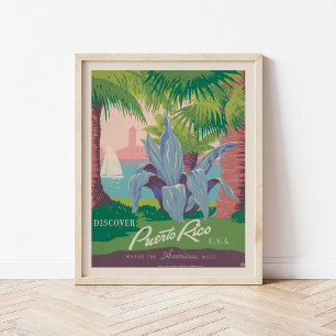 Poster Descubra Porto Rico EUA   Viagens vintage