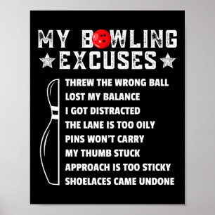 Poster Desculpas engraçadas de boliche retrô para noitada