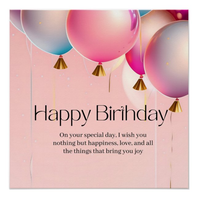 Póster Desejos de Aniversário Rosa (Frente)