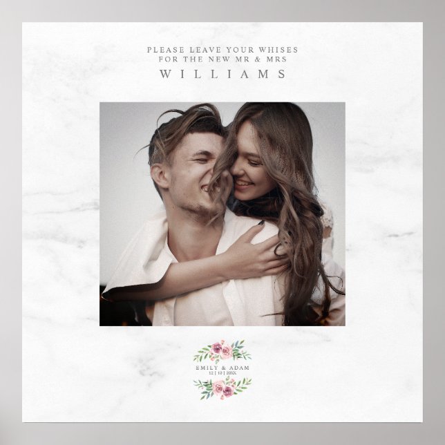 Poster Desejos de Casamento Convidados Foto Romântica Cor (Frente)