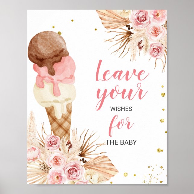 Poster Desejos de Chás de Bebê Boho Sorvete para Placa de (Frente)