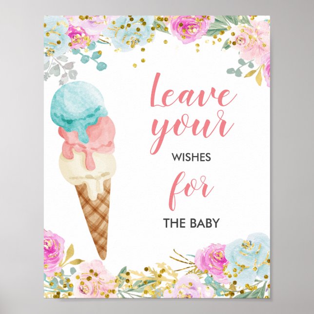 Poster Desejos de Chuvada de Bebê com Sorvete para Placa  (Frente)