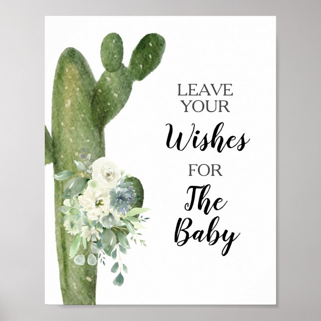 Poster Desejos de Chuveiro de Bebê de Cacto Verde para Pl (Frente)