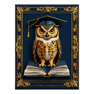 Póster Desejos de formatura Coruja Usando Chapéu de Forma