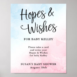 Poster Desejos e desejos do Chá de fraldas de Script Rosa