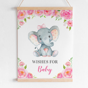 Poster Desejos para bebê Elefante Rosa Chá Sprinkle